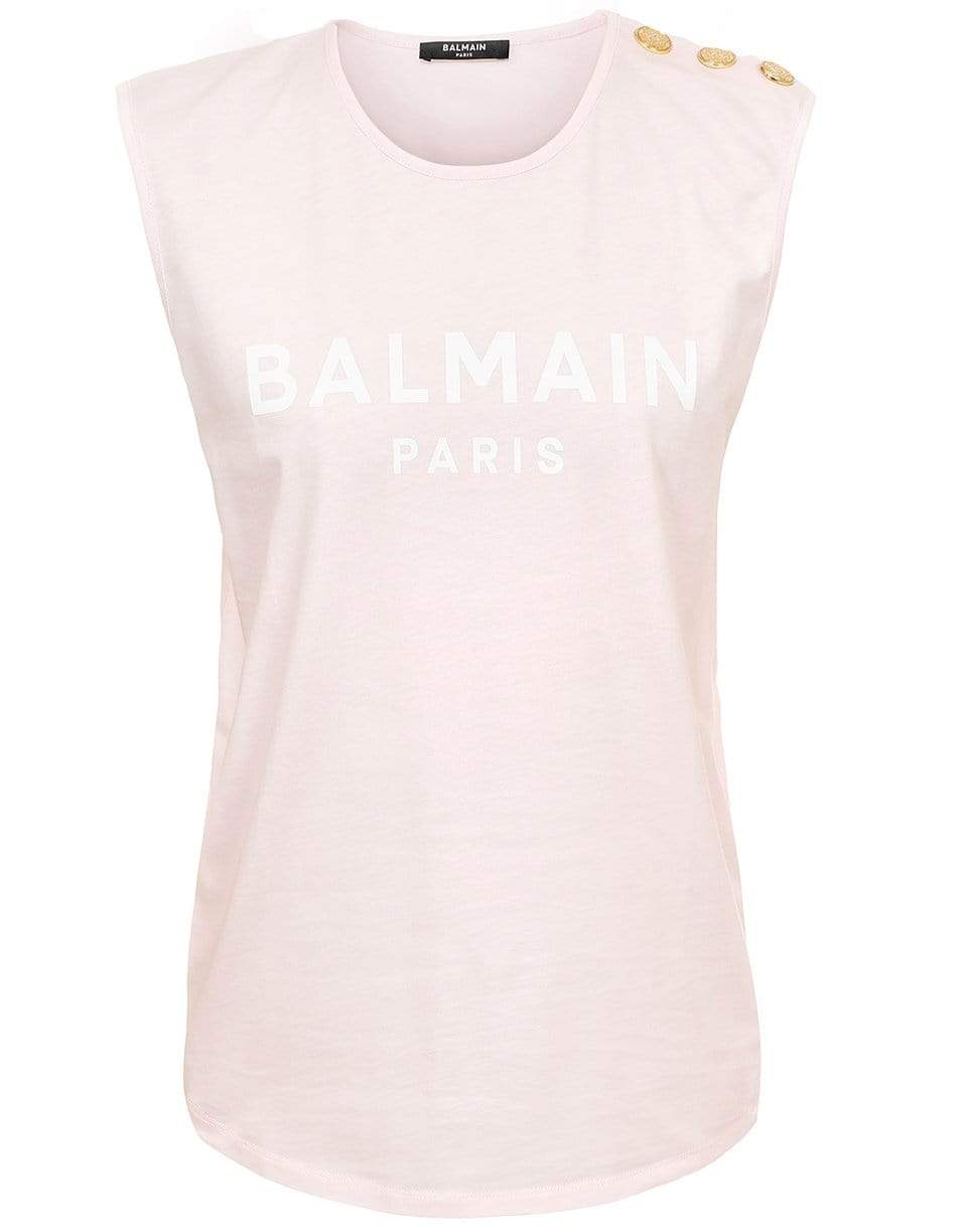 BALMAIN-Printed Balmain Logo Cotton T-Shirt-