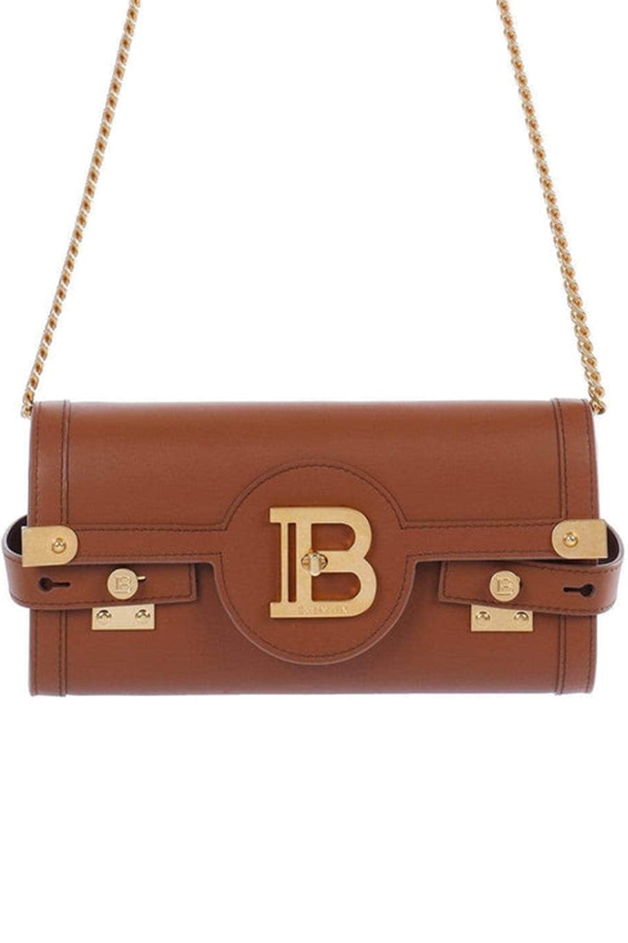BALMAIN-Smooth Brown Leather B-Buzz 23 Clutch Bag-MARRON
