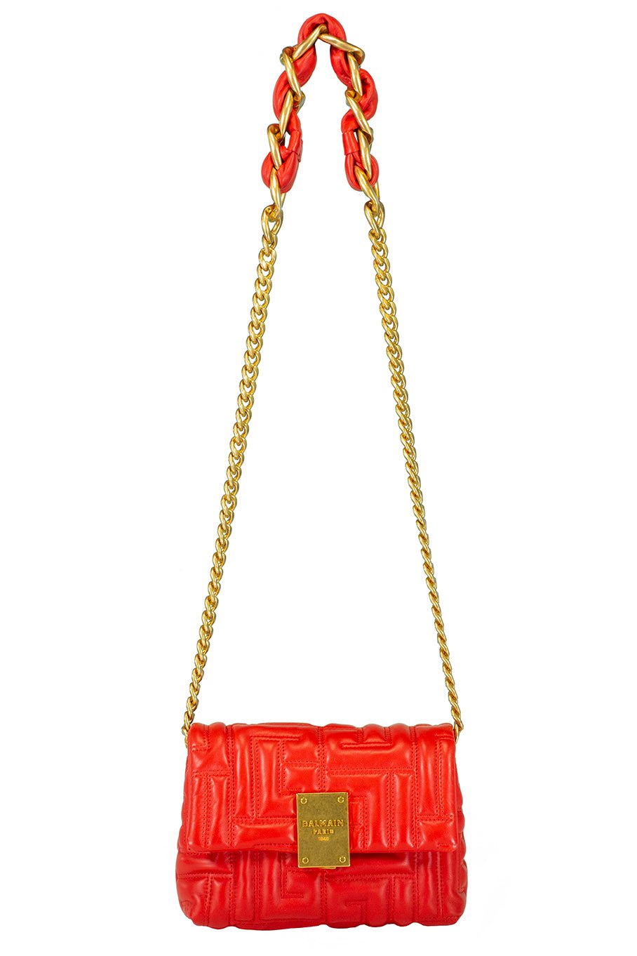 BALMAIN-1945 Mini Quilted Soft Bag - Rouge-ROUGE