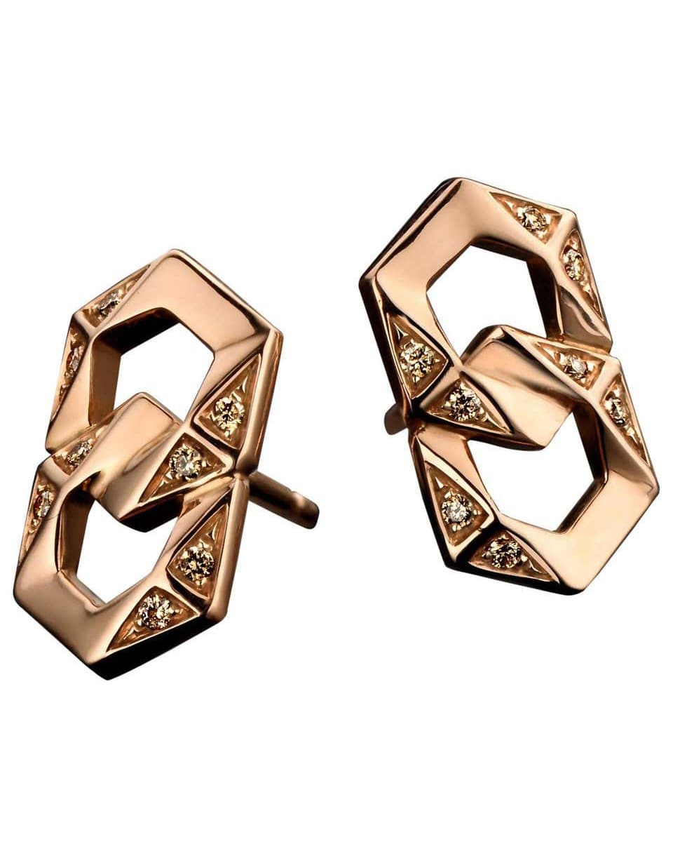 DRIES CRIEL-BOND Signature Pink Gold & Brown Diamond Stud Earrings-