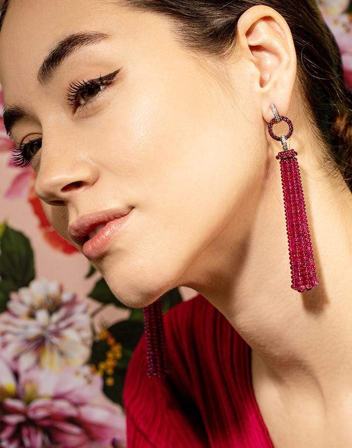 BAYCO-Ruby and Diamond Tassel Earrings-BLKGOLD