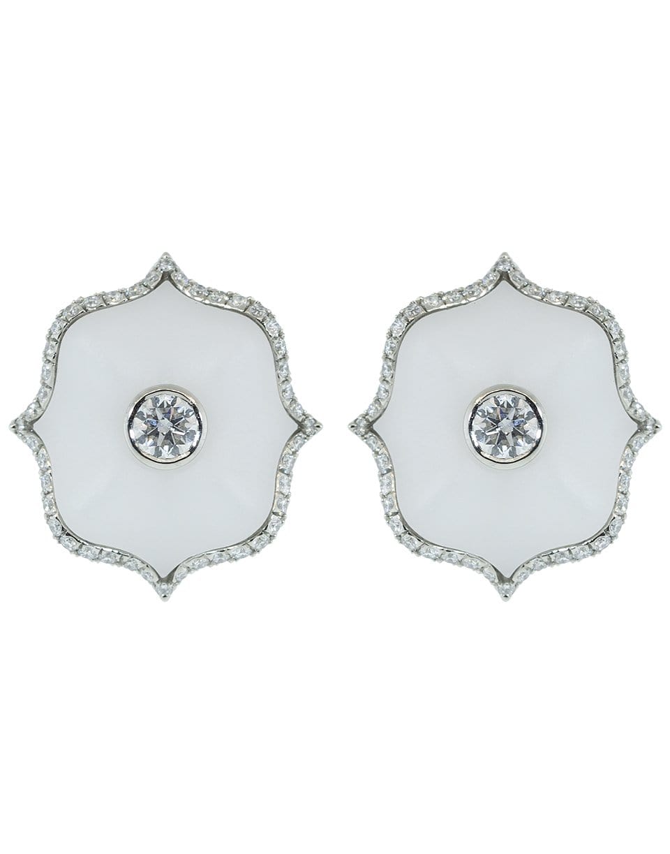 BAYCO-White Ceramic Mini Lotus Earrings-PLAT