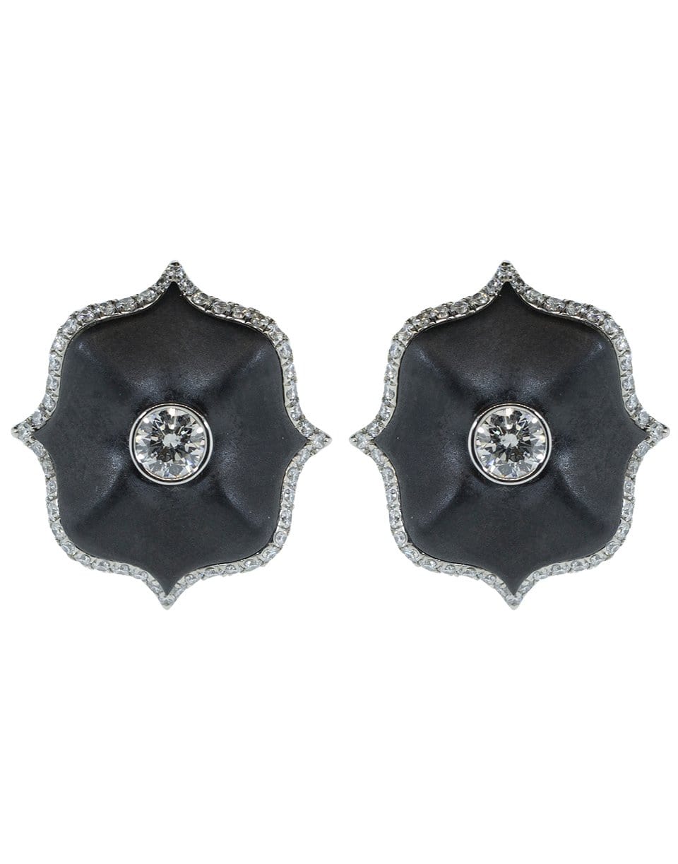 BAYCO-Black Ceramic Mini Lotus Earrings-PLATINUM