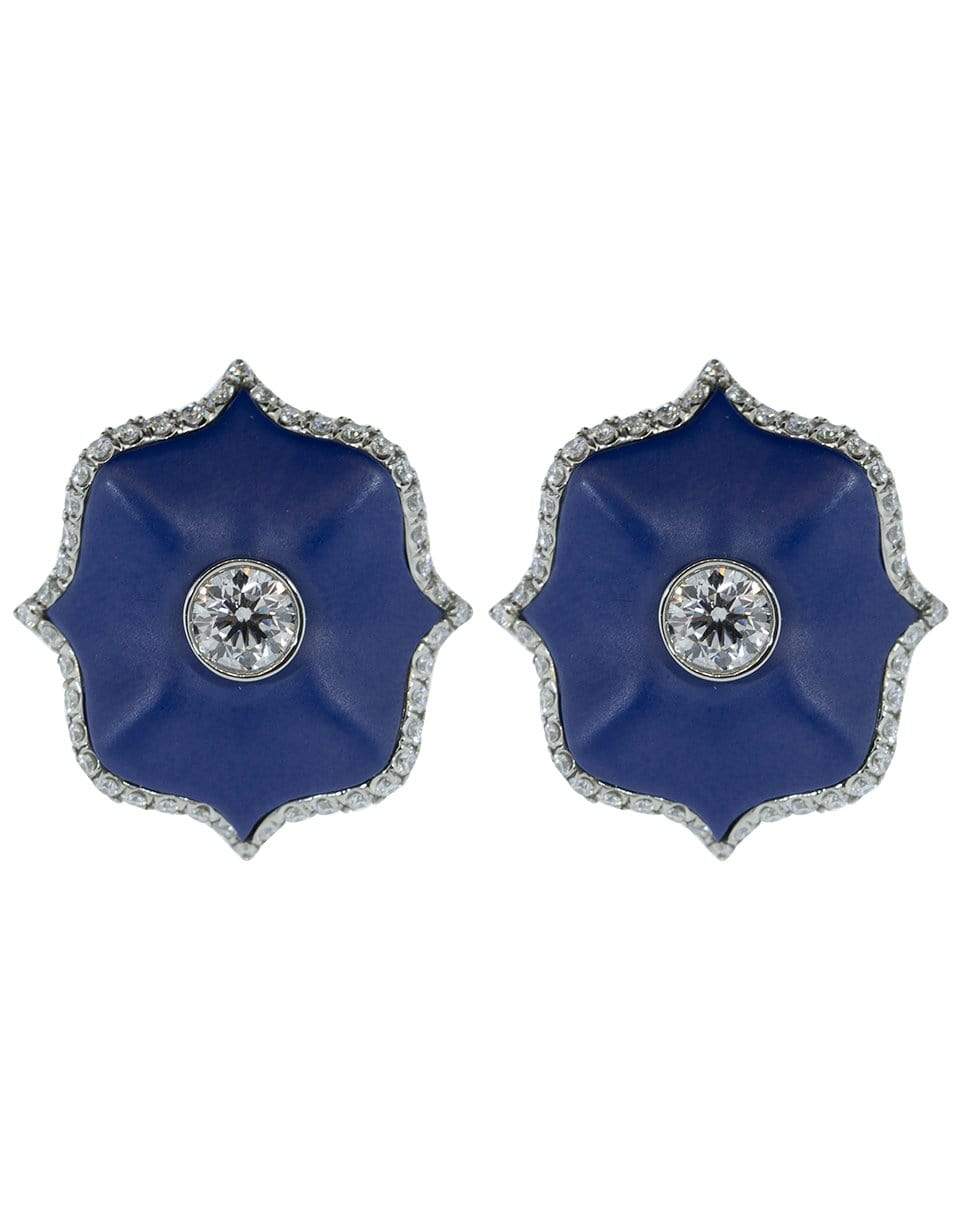 BAYCO-Blue Ceramic Mini Lotus Earrings-PLATINUM
