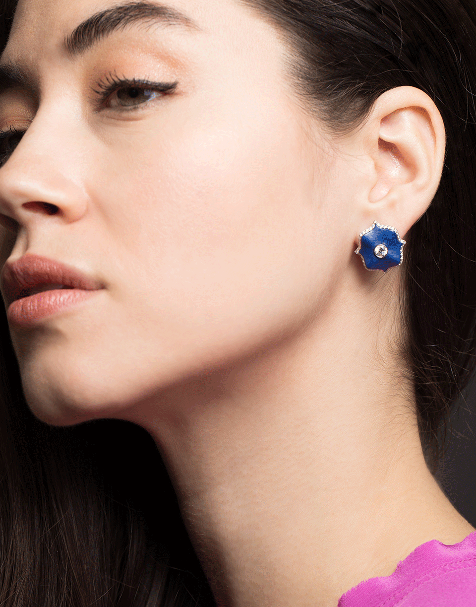 BAYCO-Blue Ceramic Mini Lotus Earrings-PLATINUM