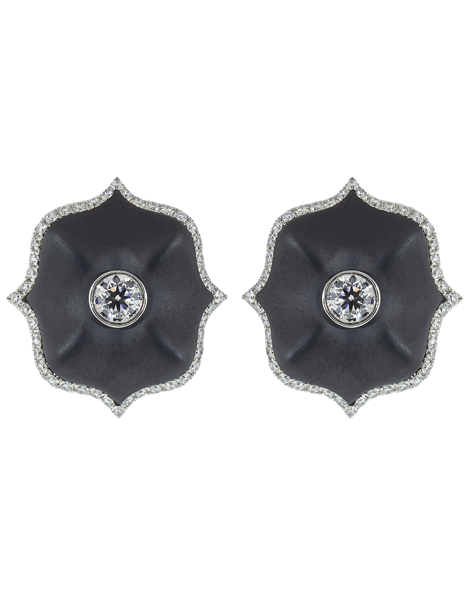 BAYCO-Small Black Ceramic Lotus Earrings-PLATINUM