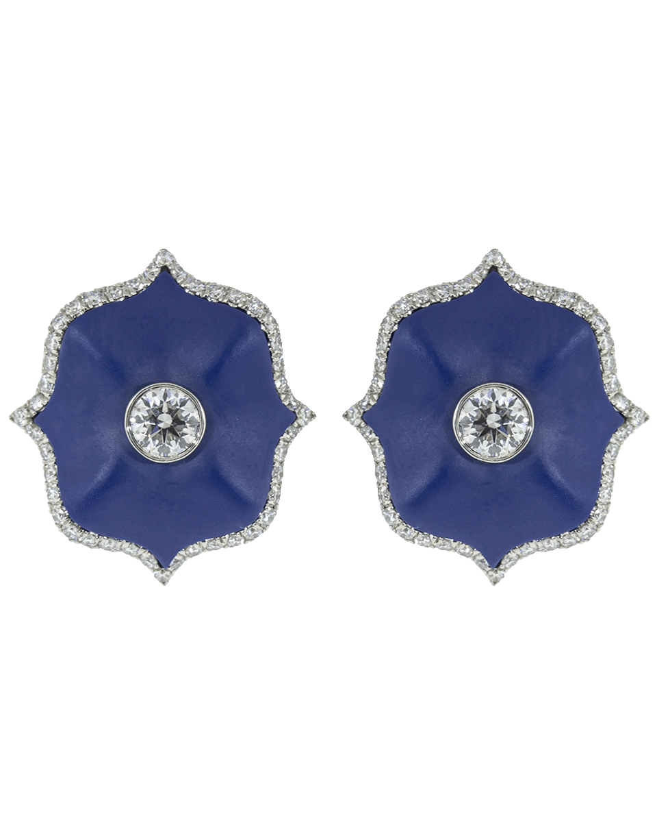 BAYCO-Small Blue Ceramic Lotus Earrings-PLATINUM