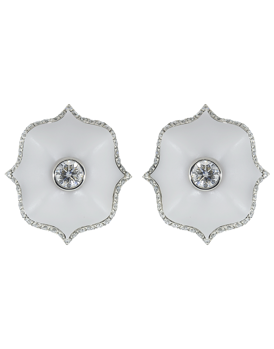 BAYCO-Small White Ceramic Lotus Earrings-PLATINUM