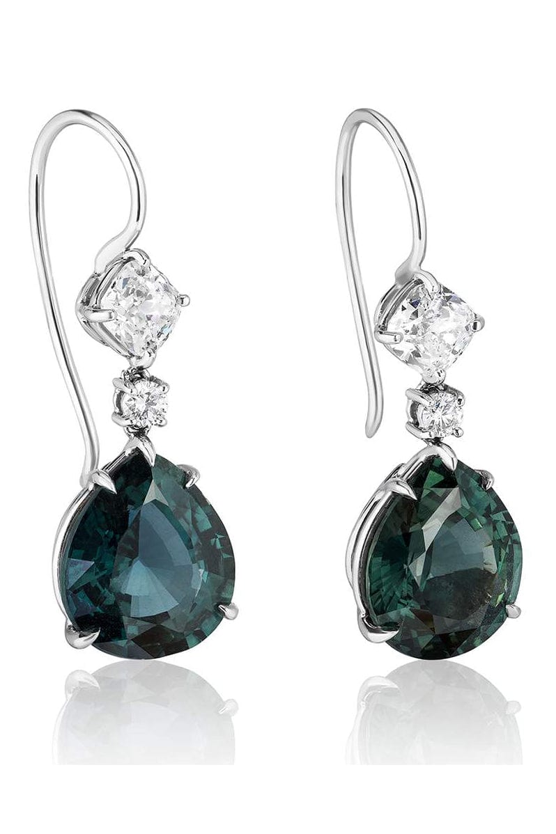 BAYCO-Unheated Green Sapphire and Diamond Earrings-PLATINUM