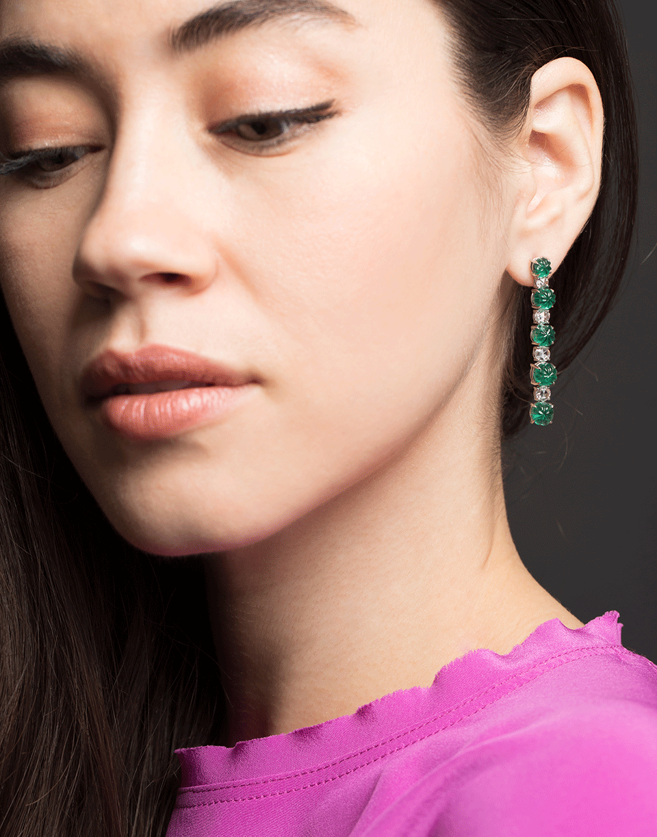 BAYCO-Zambian Emerald and Rose Cut Drop Earrings-PLATINUM