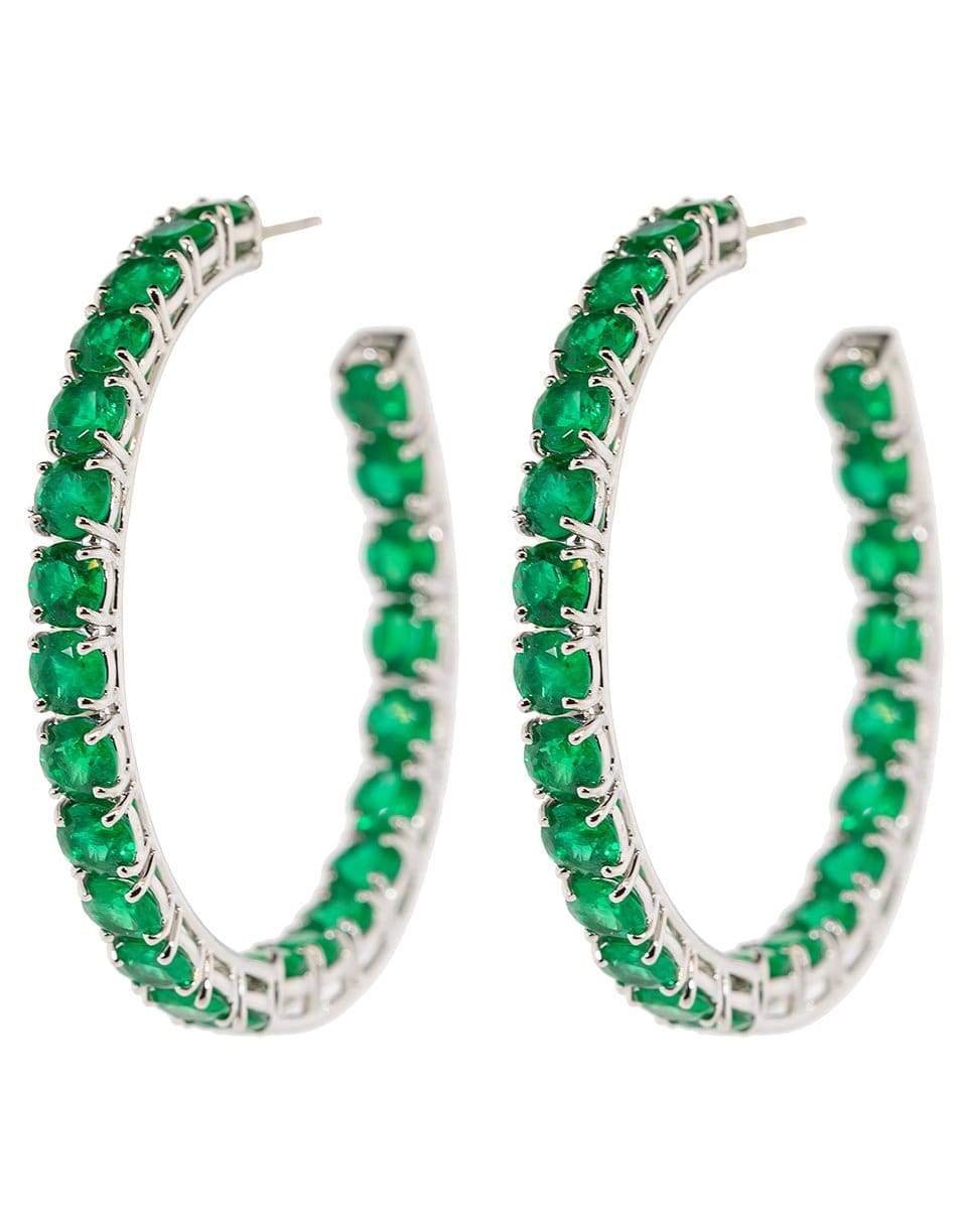 BAYCO-Emerald Hoop Earrings-WHITE GOLD