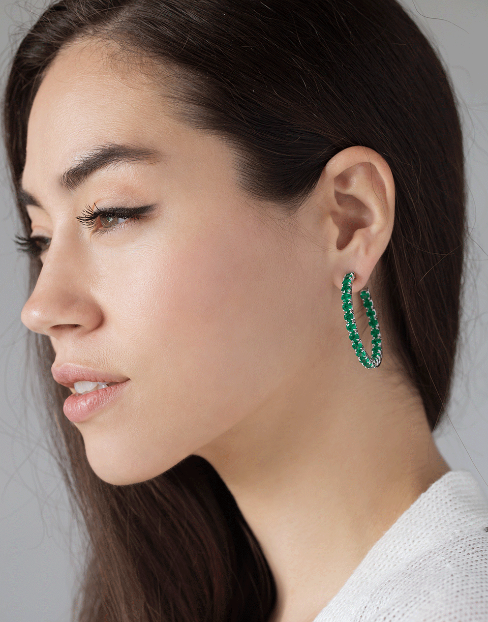 BAYCO-Emerald Hoop Earrings-WHITE GOLD