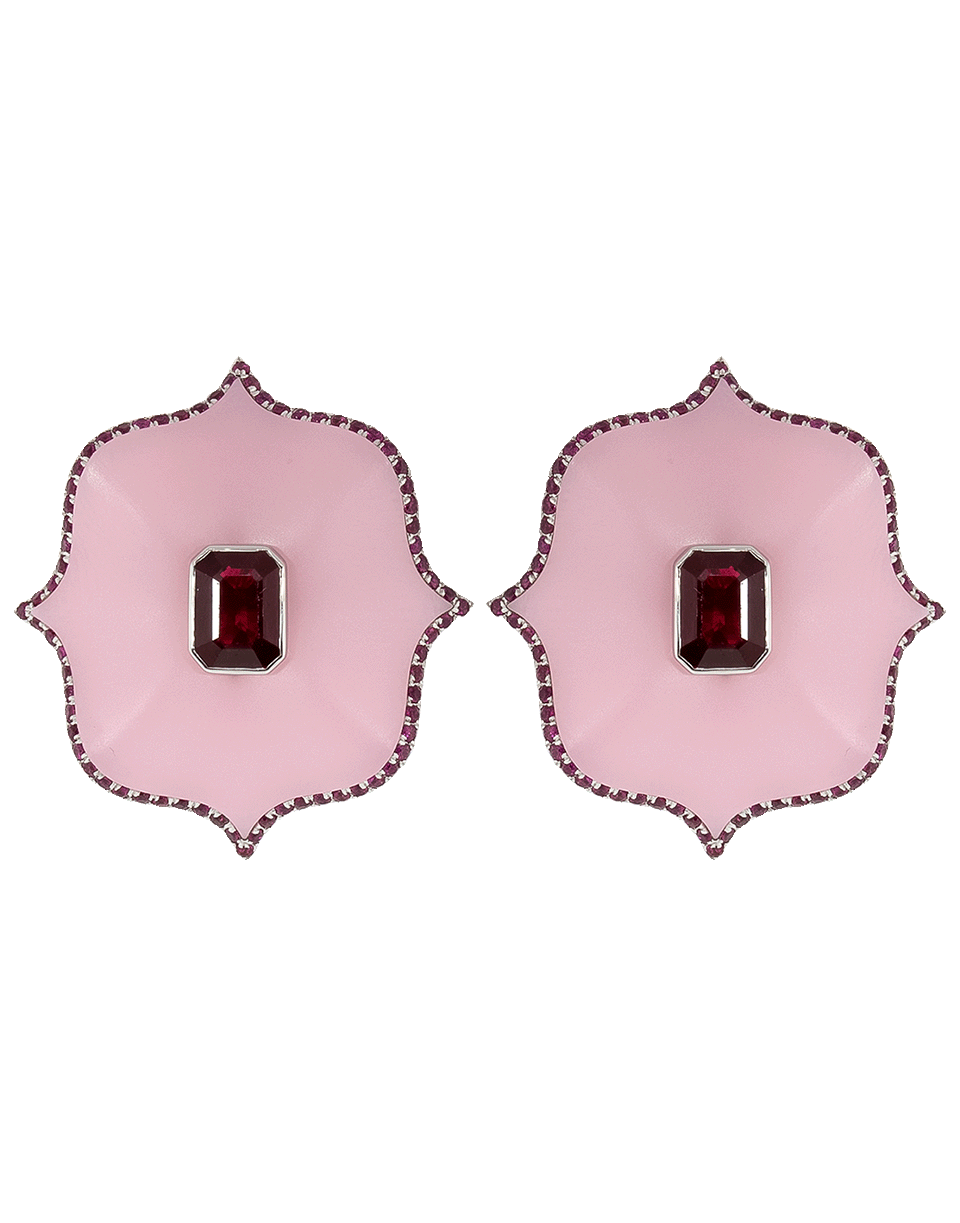 BAYCO-Large Ruby And Pink Ceramic Lotus Earrings-WHITE GOLD