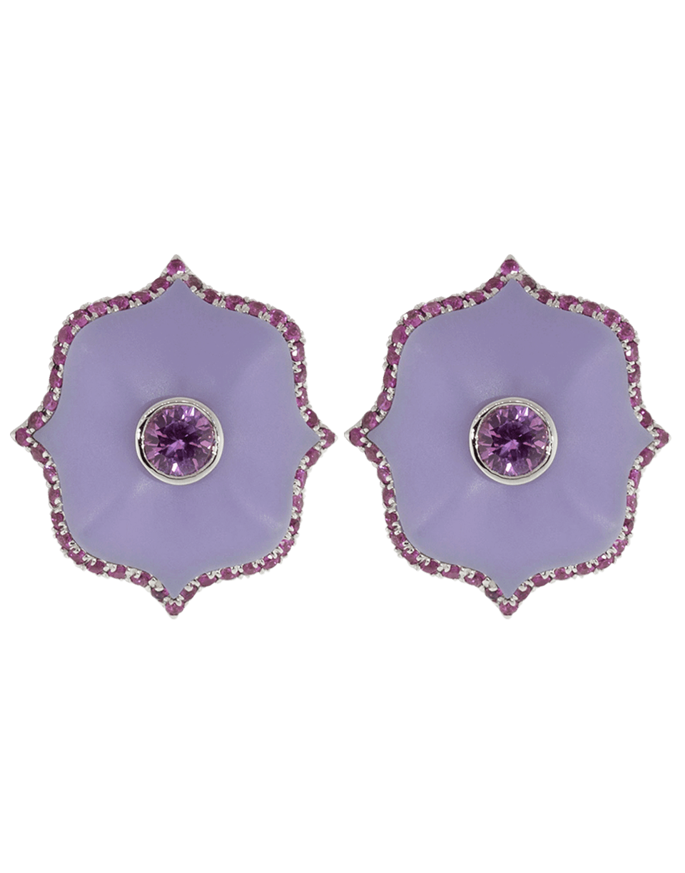BAYCO-Small Purple Ceramic Lotus Earrings-WHITE GOLD