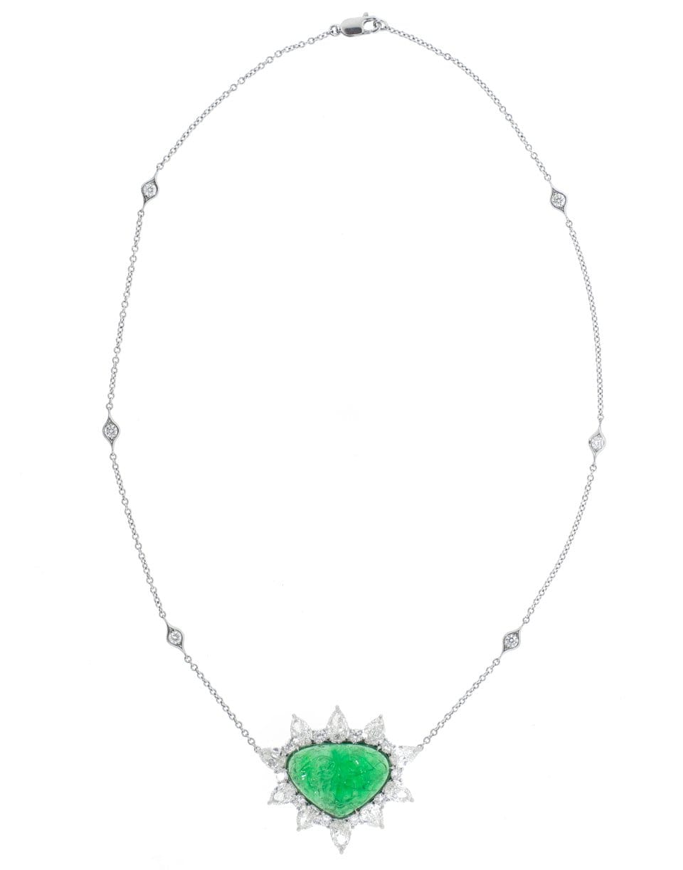 BAYCO-Carved Zambian Emerald and Diamond Necklace-PLAT