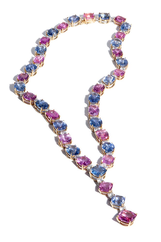 BAYCO-Cushion Blue and Pink Sapphire Necklace-PLAT
