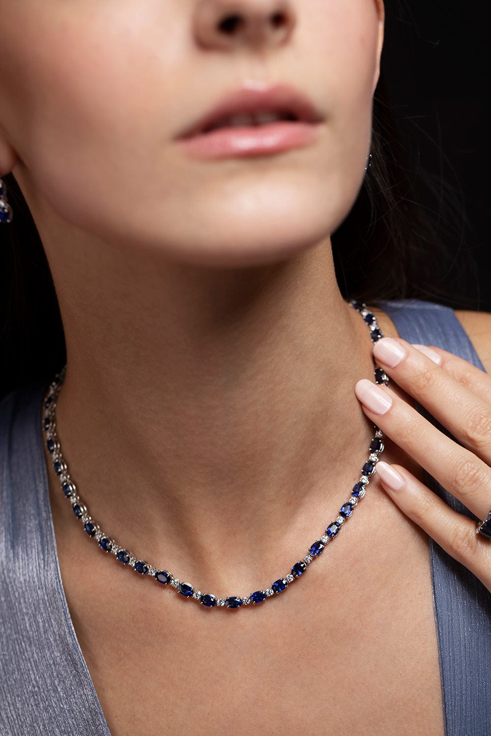 BAYCO-Oval Blue Sapphire and Diamond Necklace-PLAT