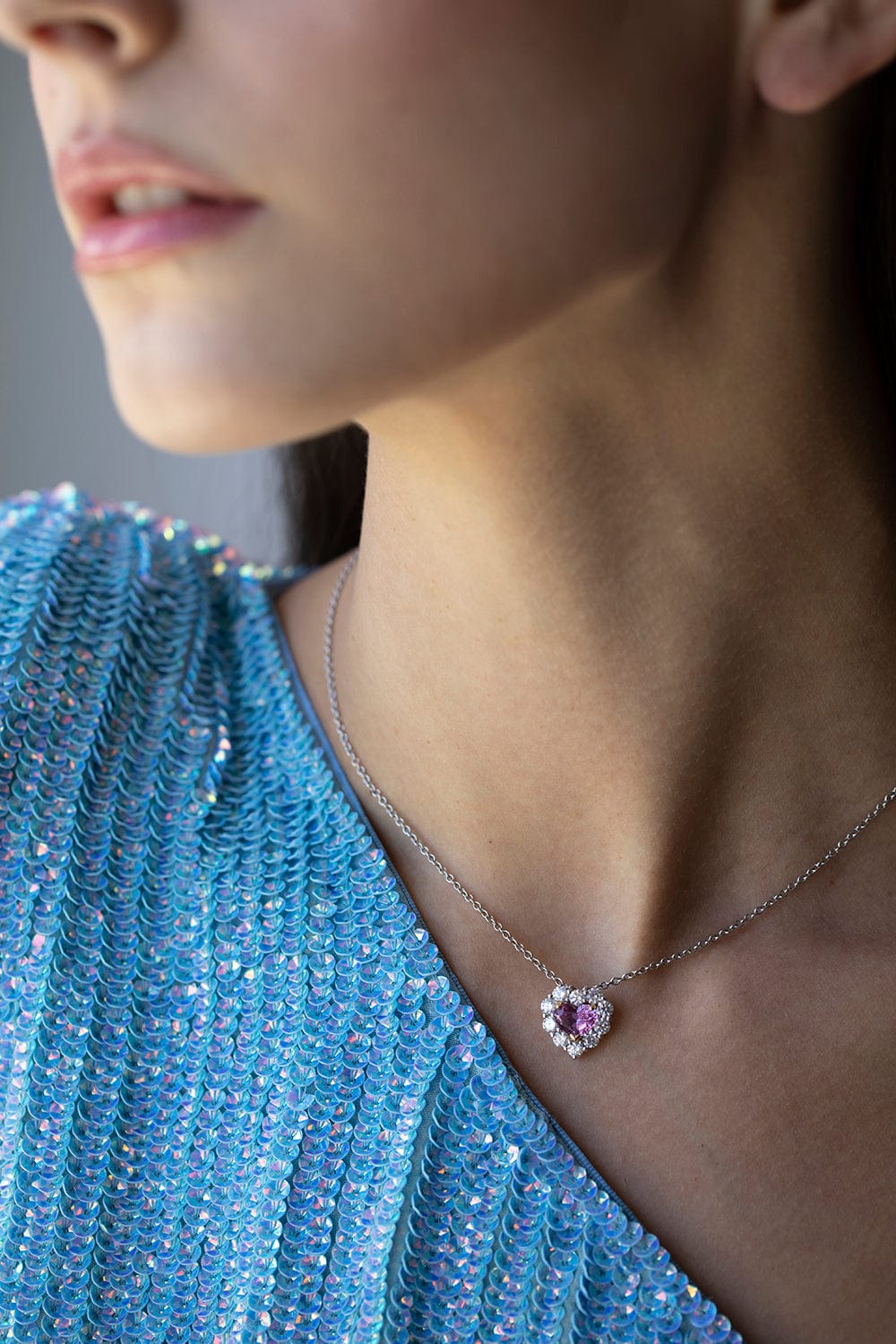 BAYCO-Pink Sapphire Heart Necklace-PLAT