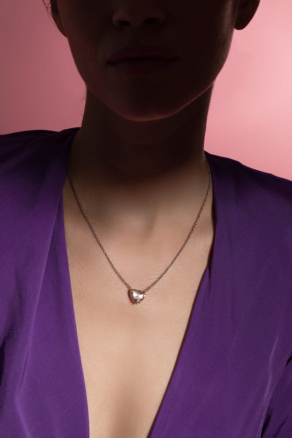 BAYCO-Rose-Cut Diamond Heart Pendant Necklace-PLAT