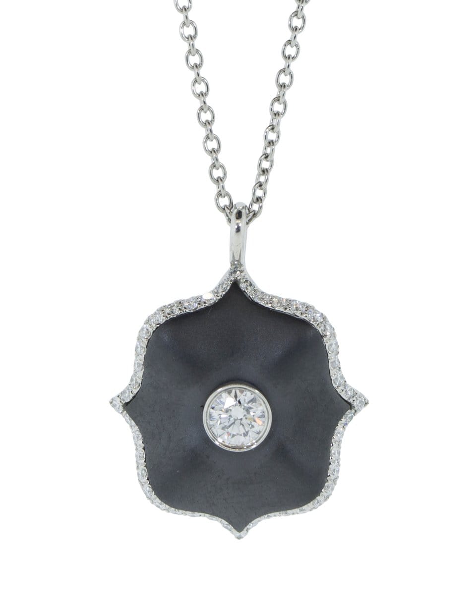 BAYCO-Black Ceramic and Diamond Mini Lotus Necklace-PLATINUM