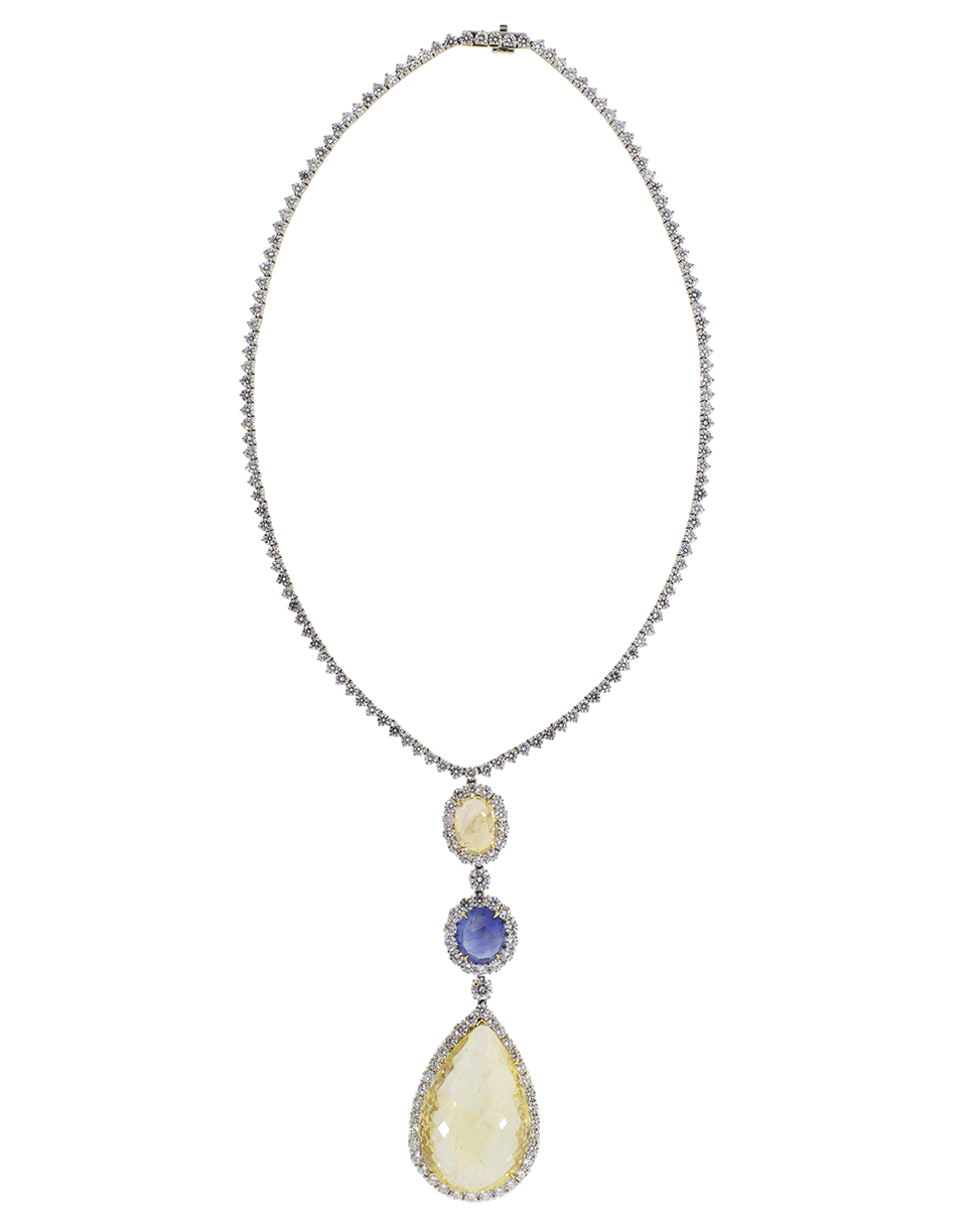 BAYCO-Ceylon And Yellow Sapphire Diamond Necklace-PLATINUM