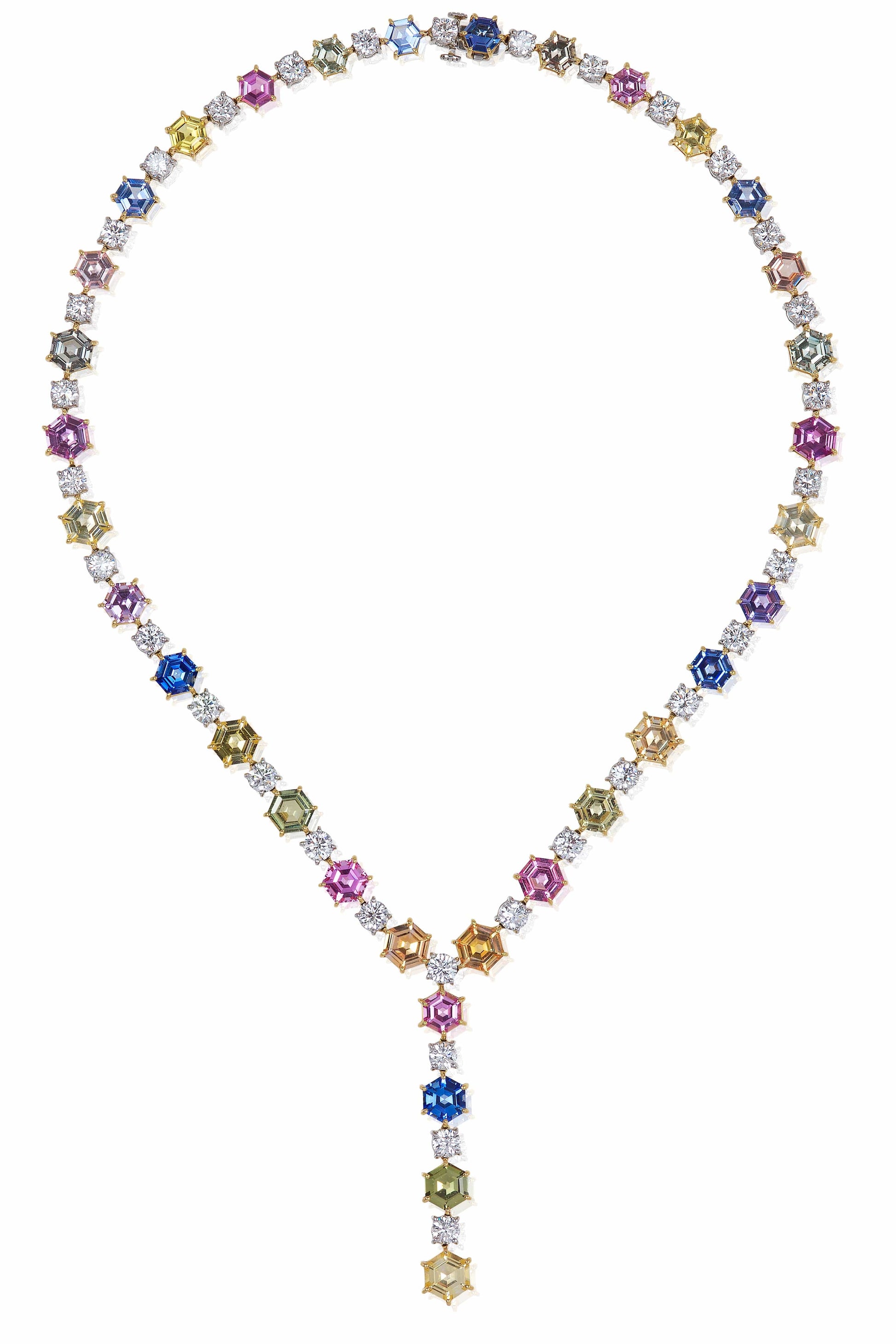 BAYCO-Hexagonal Sapphire and Diamond Necklace-PLATINUM