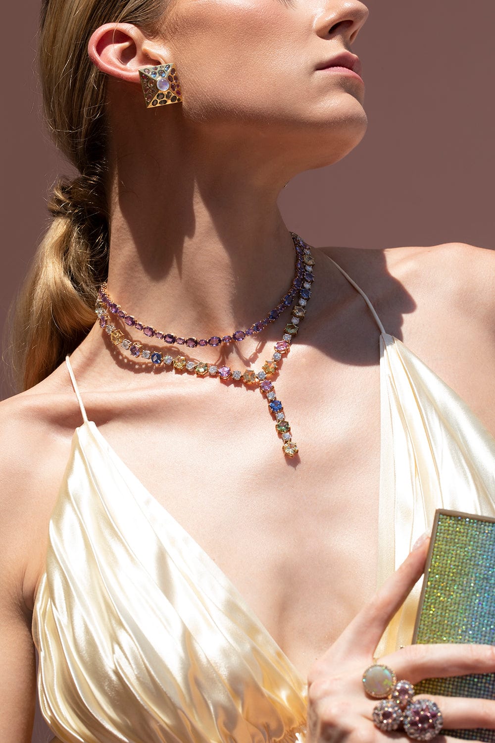 BAYCO-Hexagonal Sapphire and Diamond Necklace-PLATINUM
