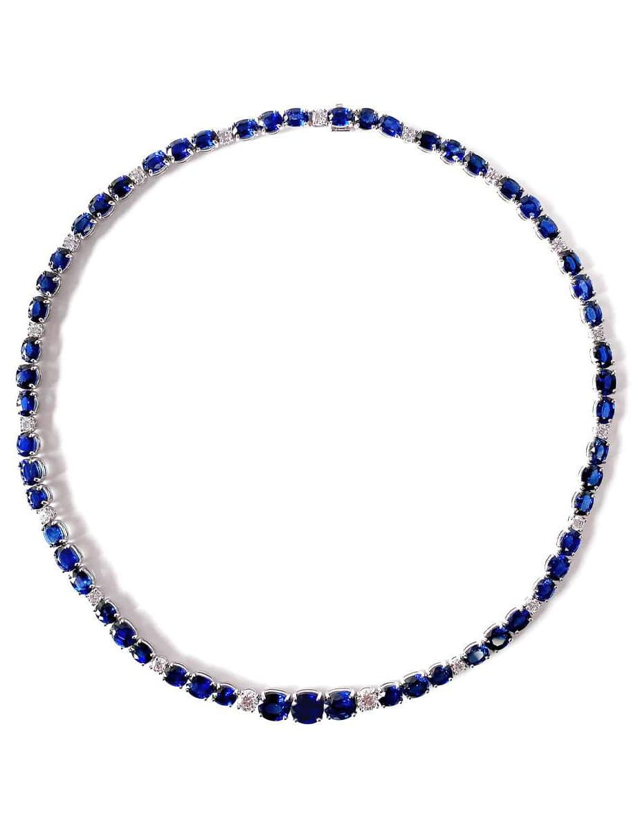 BAYCO-Oval Cut Blue Sapphire and Diamond Necklace-PLATINUM