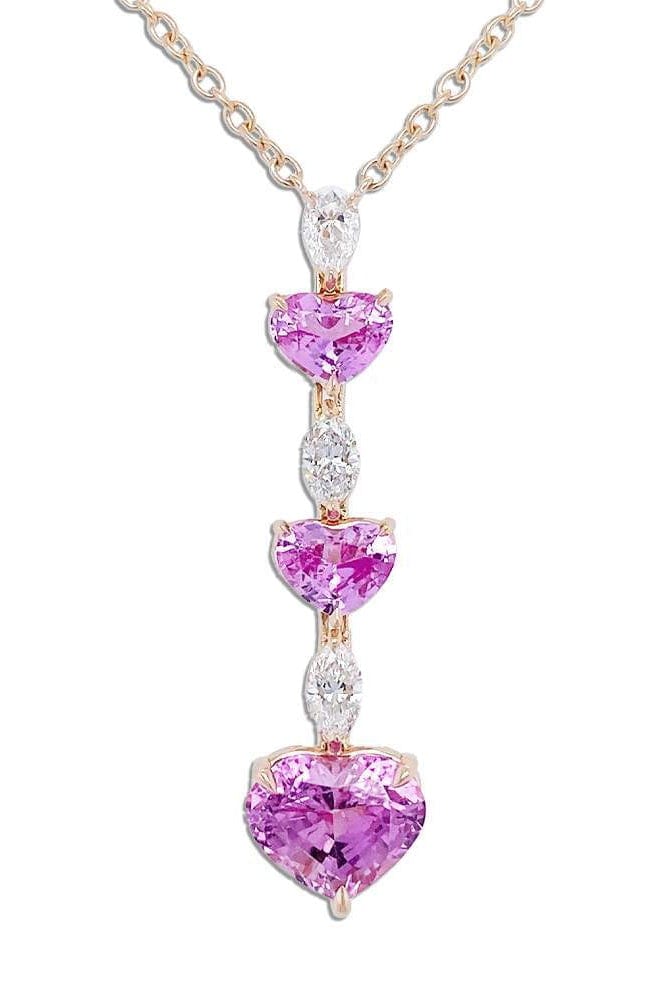 BAYCO-Pink Sapphire and Diamond Hearts Necklace-ROSE GOLD