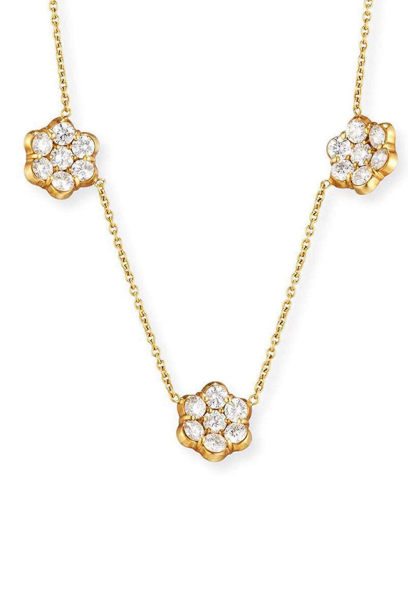 BAYCO-Triple Diamond Flower Necklace-YELLOW GOLD
