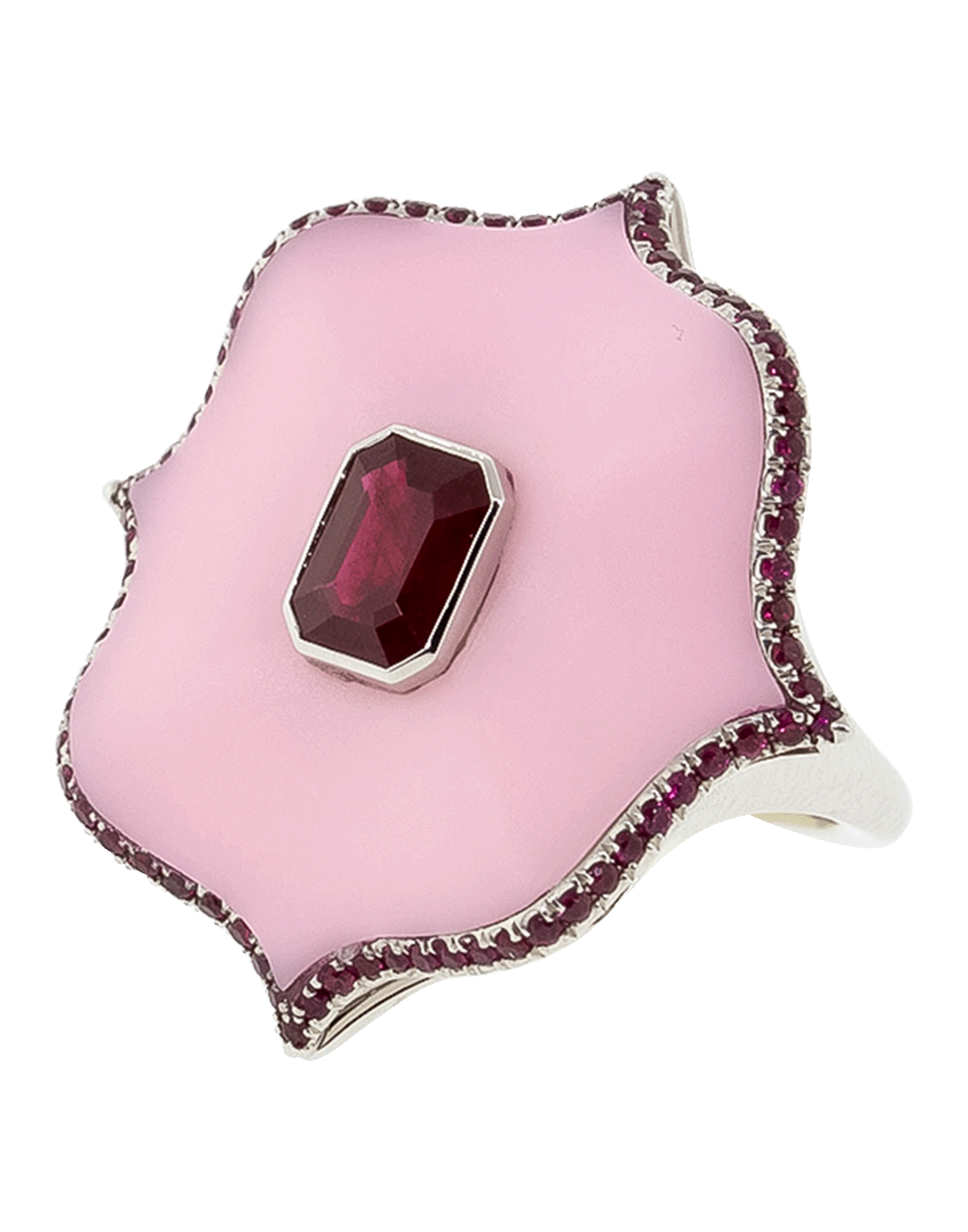 BAYCO-Large Pink Ceramic And Ruby Lotus Ring-PLATINUM