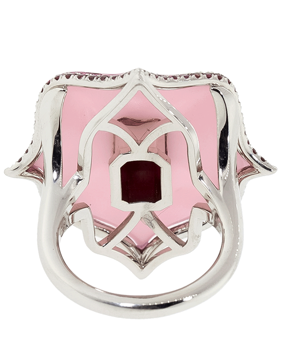 BAYCO-Large Pink Ceramic And Ruby Lotus Ring-PLATINUM
