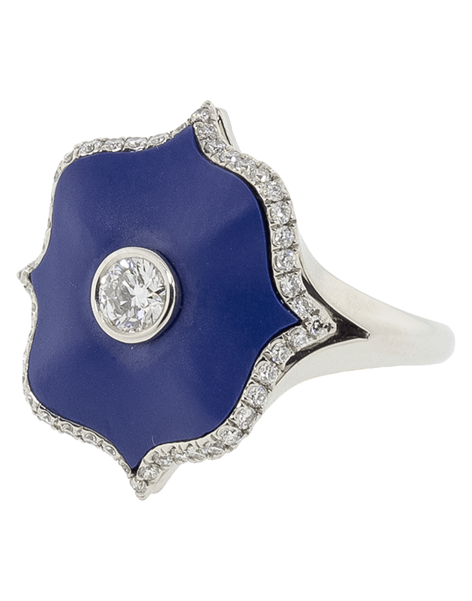 BAYCO-Diamond And Blue Ceramic Lotus Ring-PLATINUM