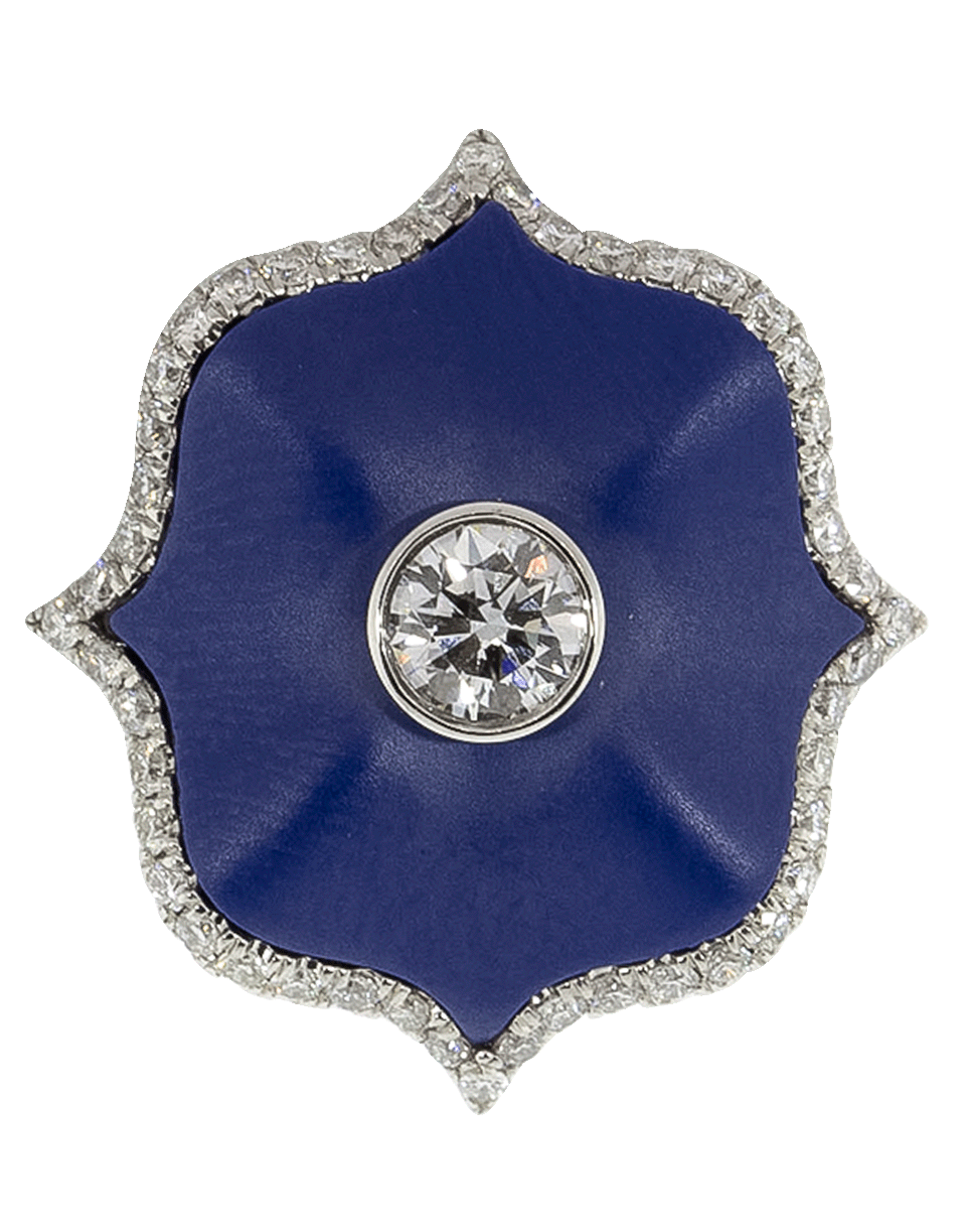BAYCO-Diamond And Blue Ceramic Lotus Ring-PLATINUM