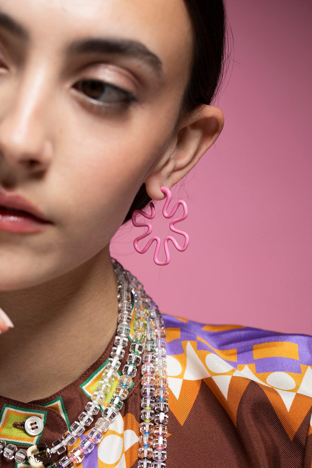 BEA BONGIASCA-B Pink Flower Earrings-YELLOW GOLD