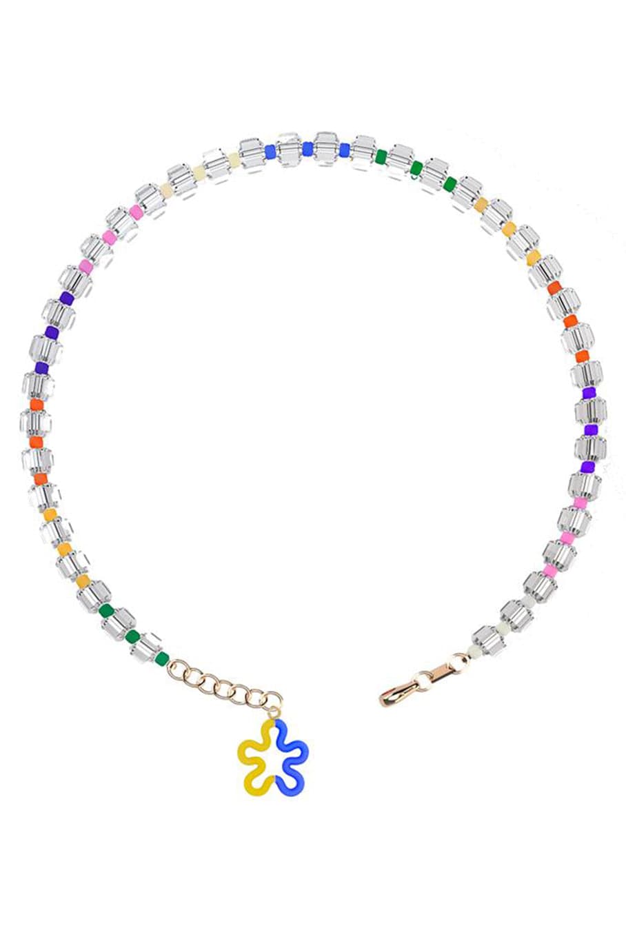 BEA BONGIASCA-Yellow and Blue B Beaded Flower Necklace-YELLOW GOLD