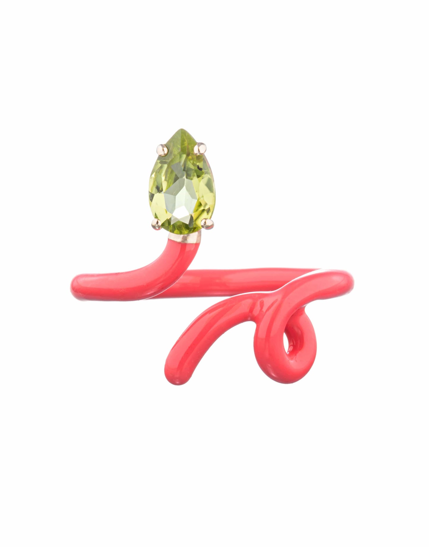 BEA BONGIASCA-Baby Vine Hot Pink Enamel Peridot Ring-YELLOW GOLD