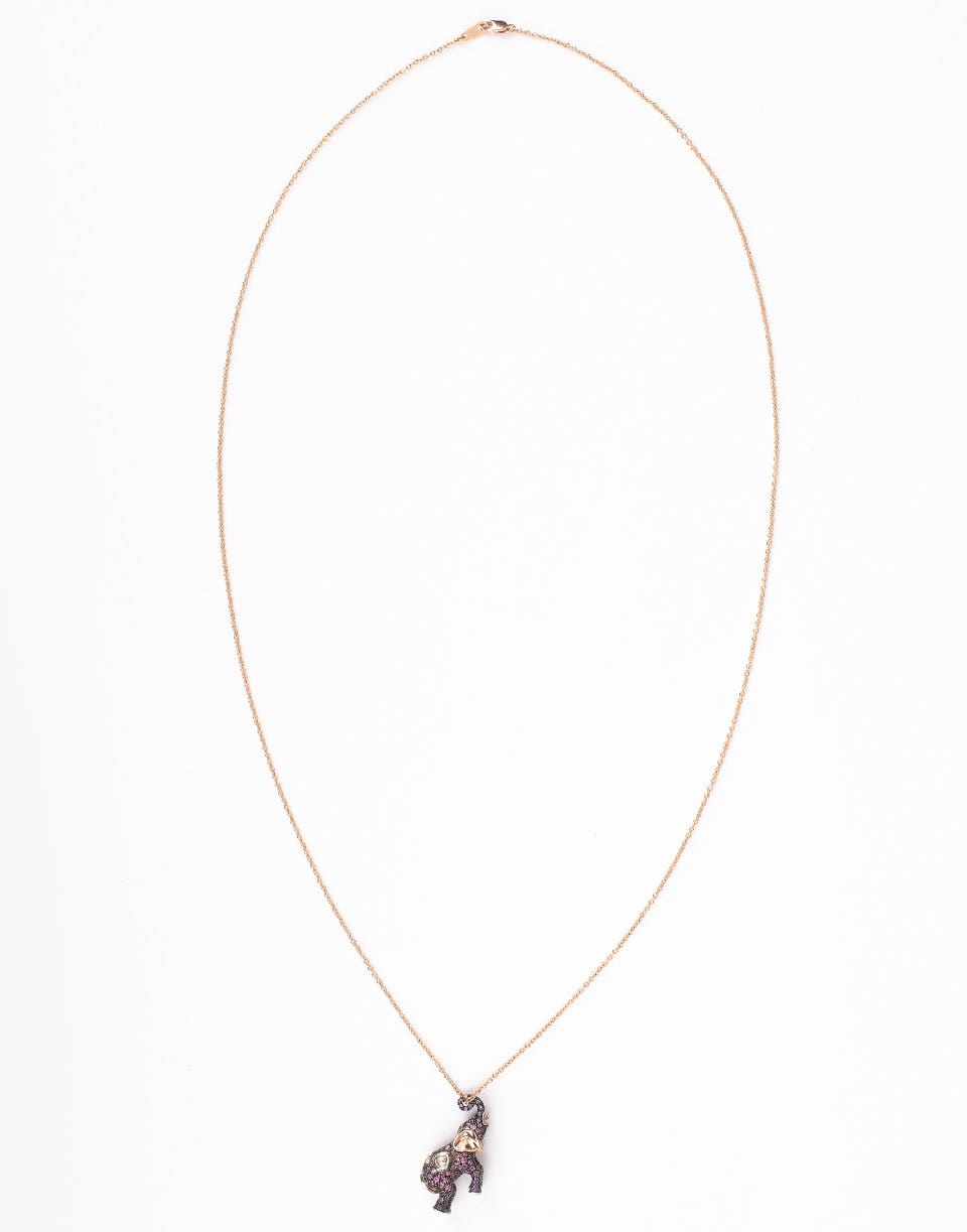 BIBI VAN DER VELDEN-Pink Sapphire Elephant Diamond Necklace-ROSE GOLD