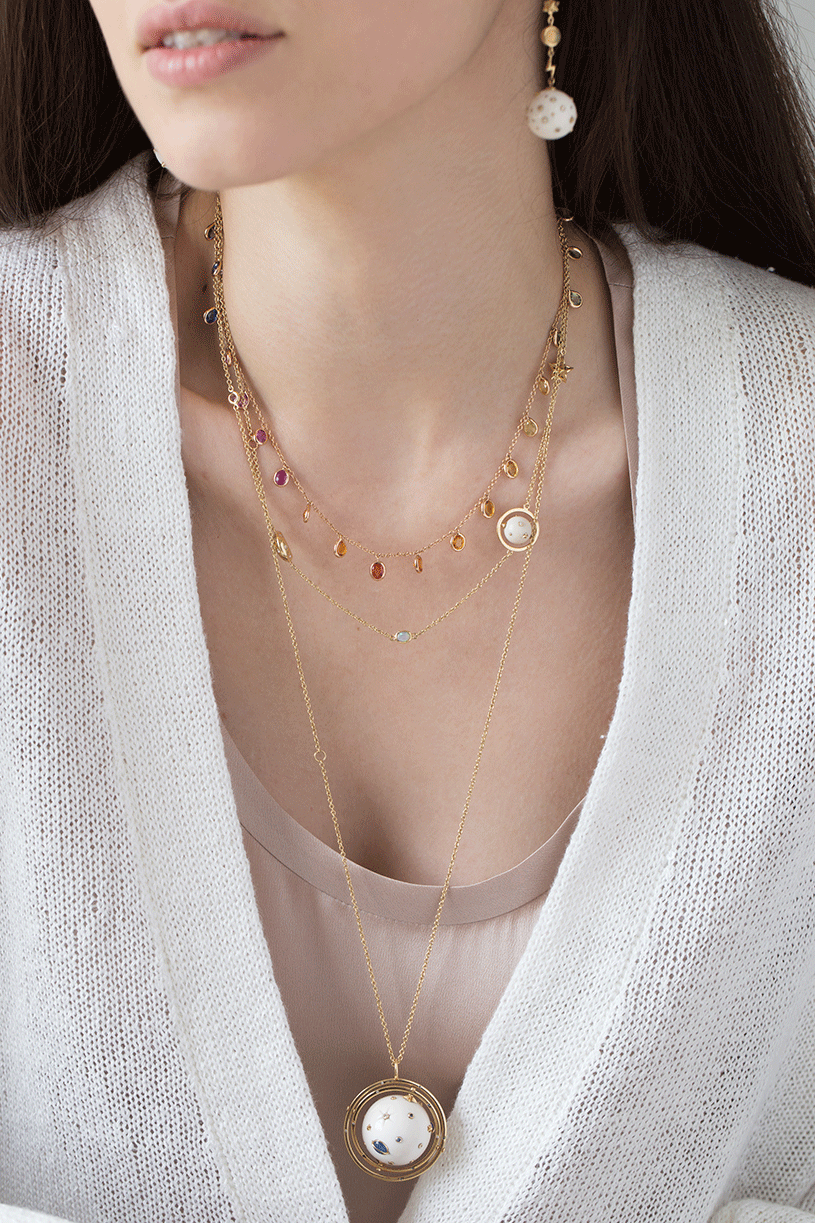 BIBI VAN DER VELDEN-Diamond and Opal Galaxy Necklace-YELLOW GOLD