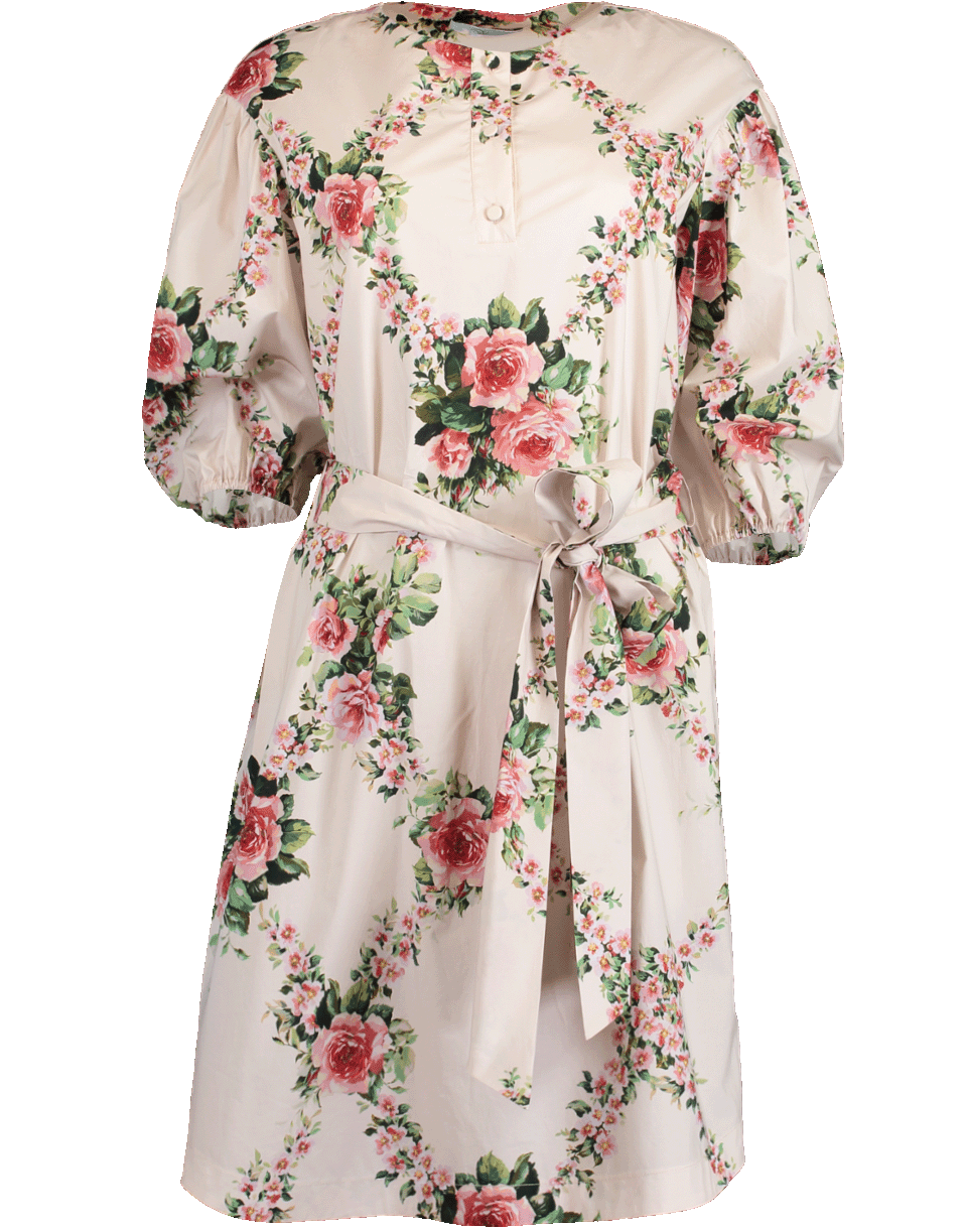 BLUMARINE-Button Front Self Belt Floral Dress-