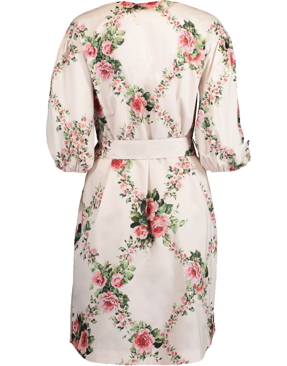 BLUMARINE-Button Front Self Belt Floral Dress-