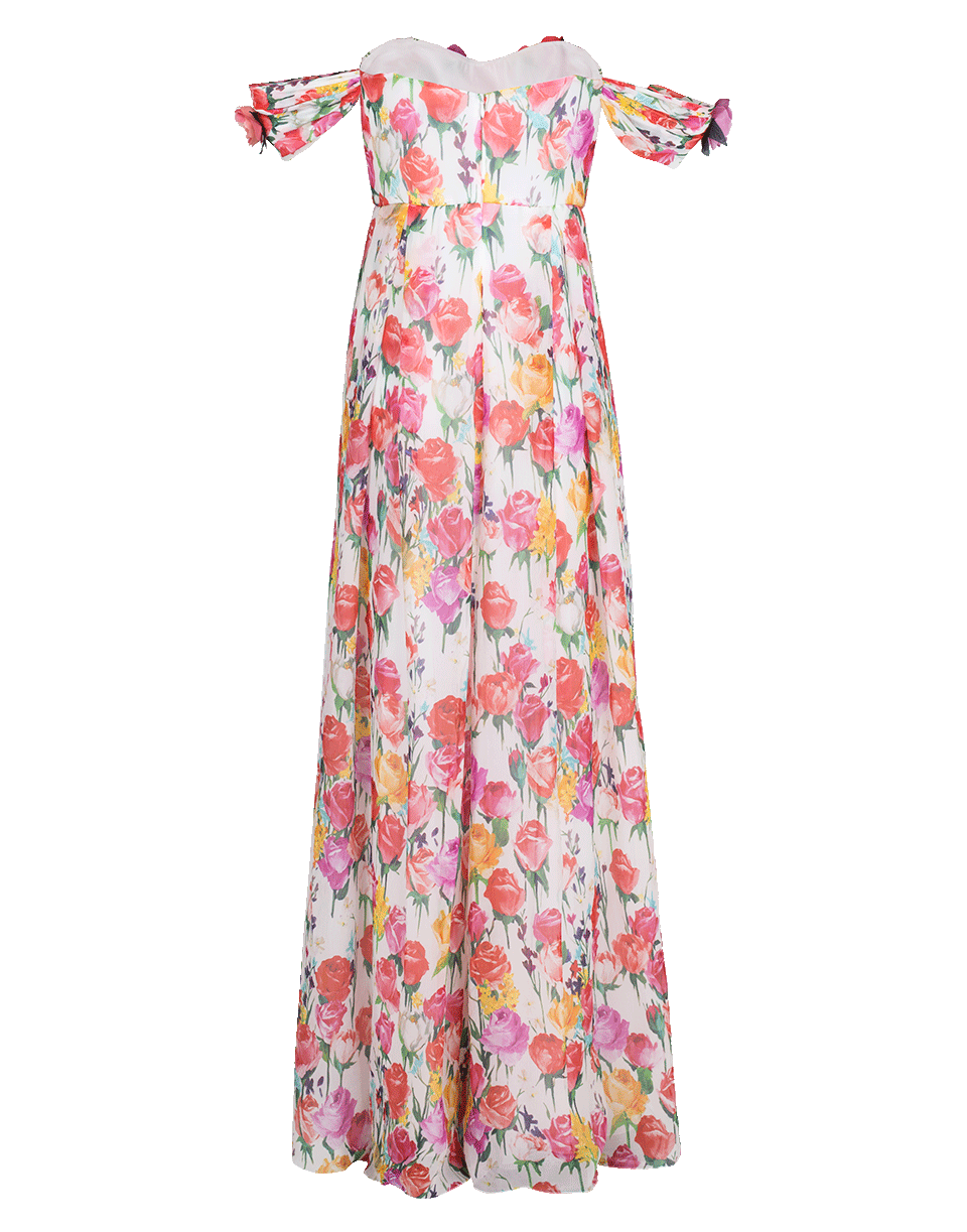 BLUMARINE-Off Shoulder Floral Gown-BIANCO