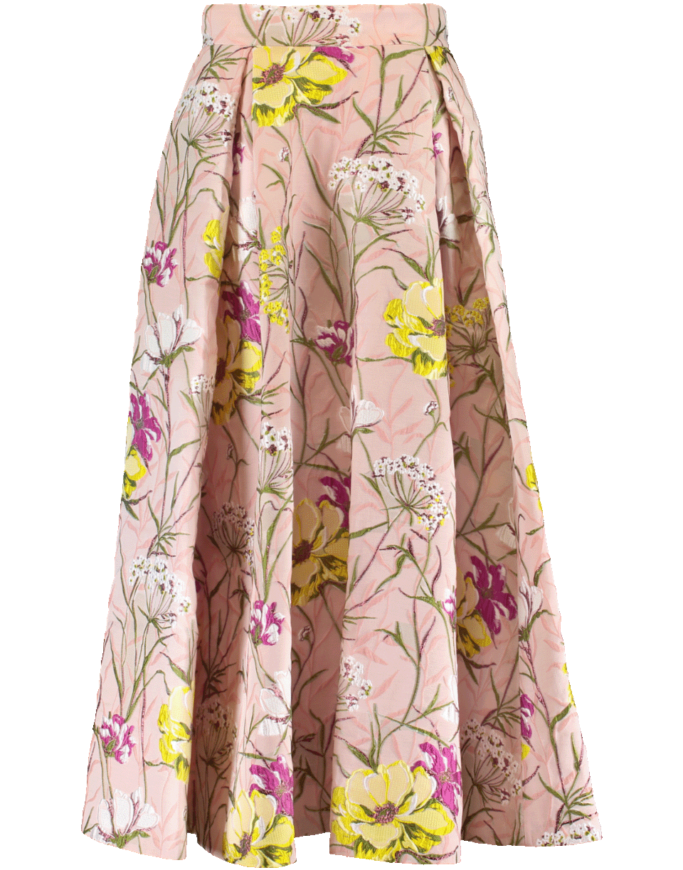 BLUMARINE-Floral Brocade Skirt-ROSA