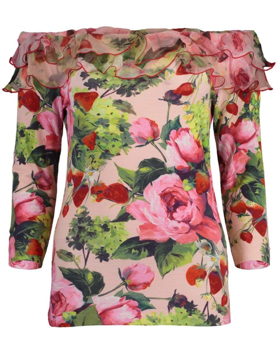 BLUMARINE-Boatneck Floral Print Sweater-