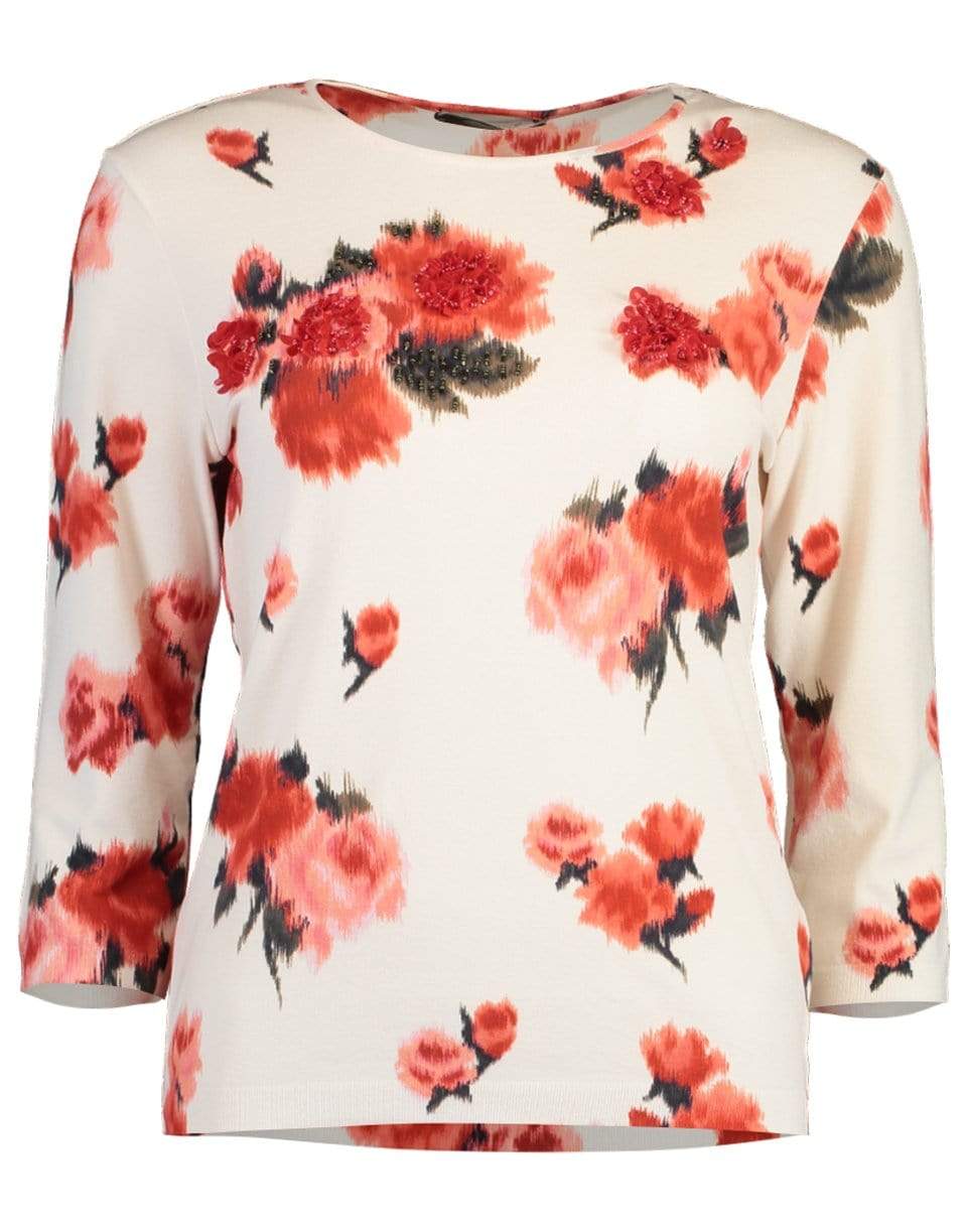 BLUMARINE-Pink Floral Crewneck Pullover Top-