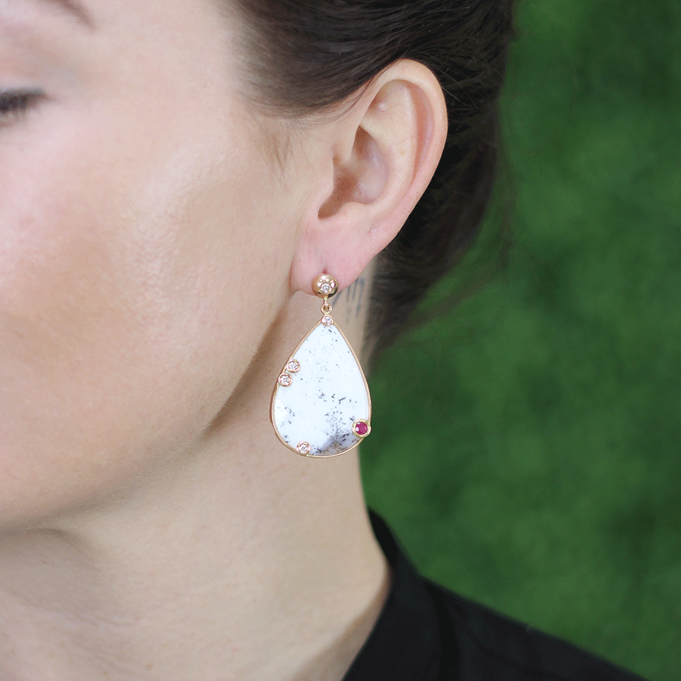 BOAZ KASHI-Speckled Dalmatian Agate Earrings-ROSE GOLD