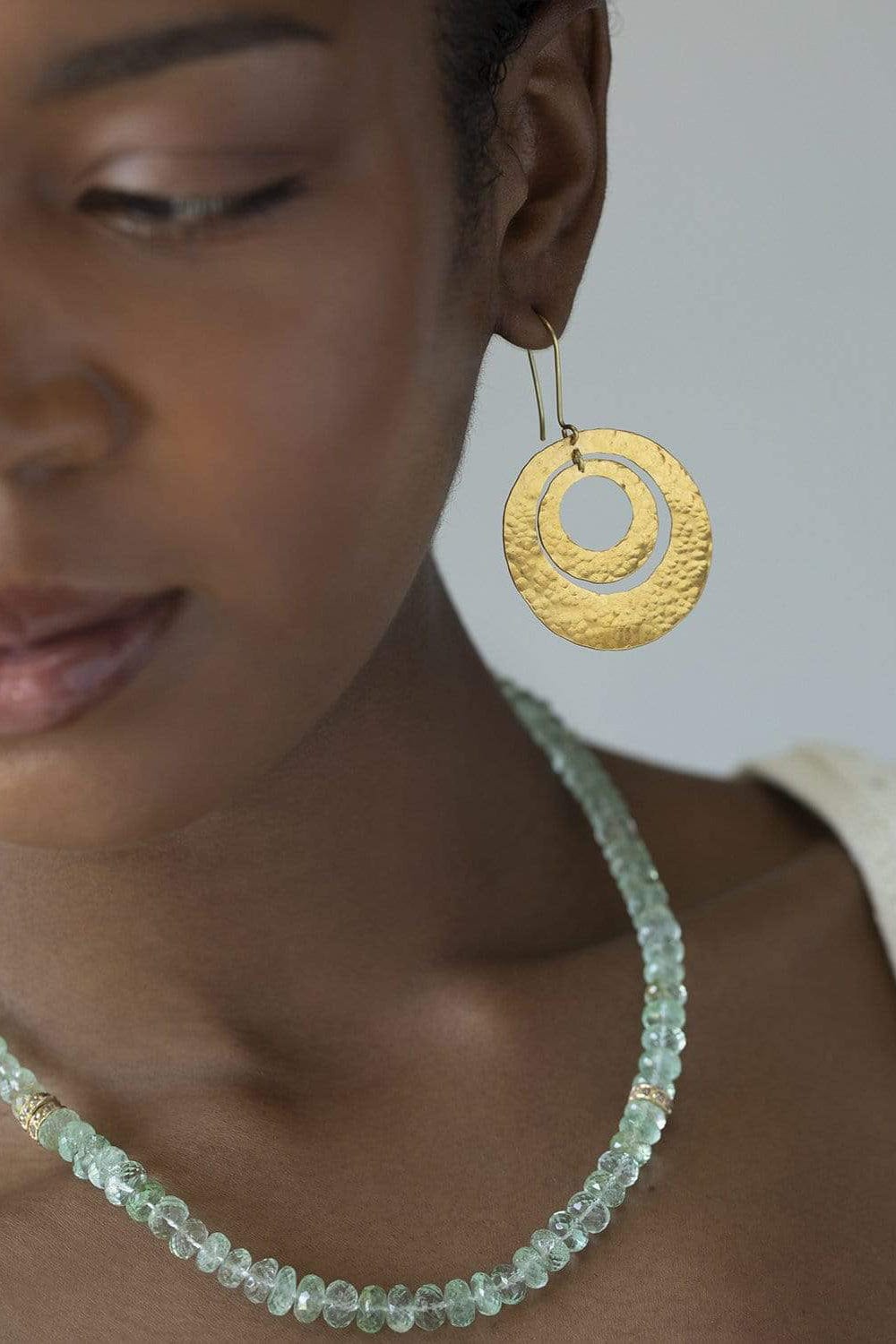 BOAZ KASHI-Double Circle Hammered Gold Earrings-YELLOW GOLD