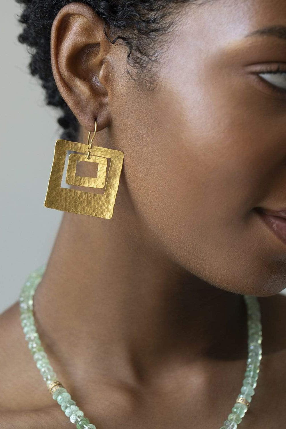 BOAZ KASHI-Double Square Hammered Gold Earrings-YELLOW GOLD