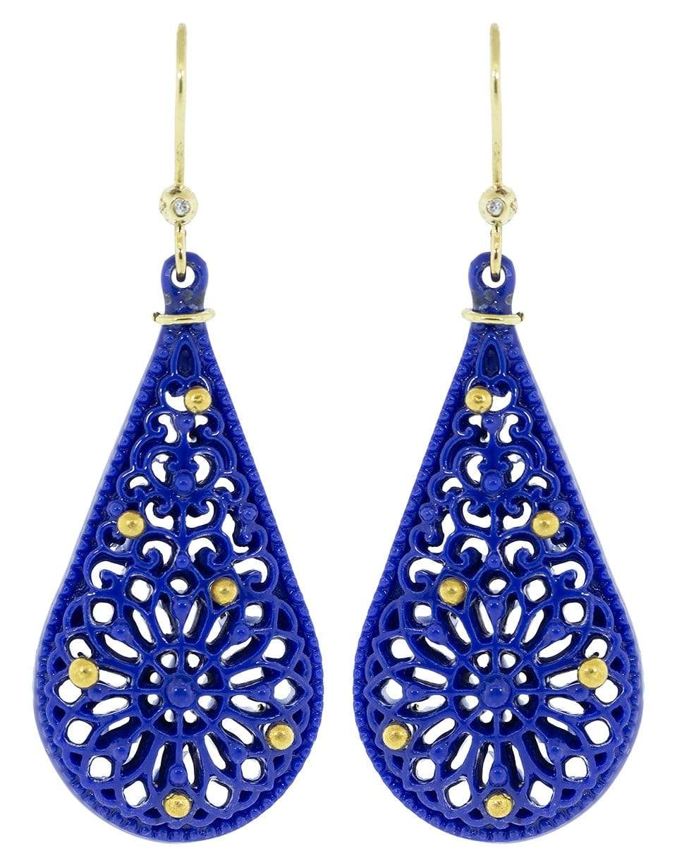 BOAZ KASHI-Blue Coutsouk and Diamond Drop Earrings-YELLOW GOLD