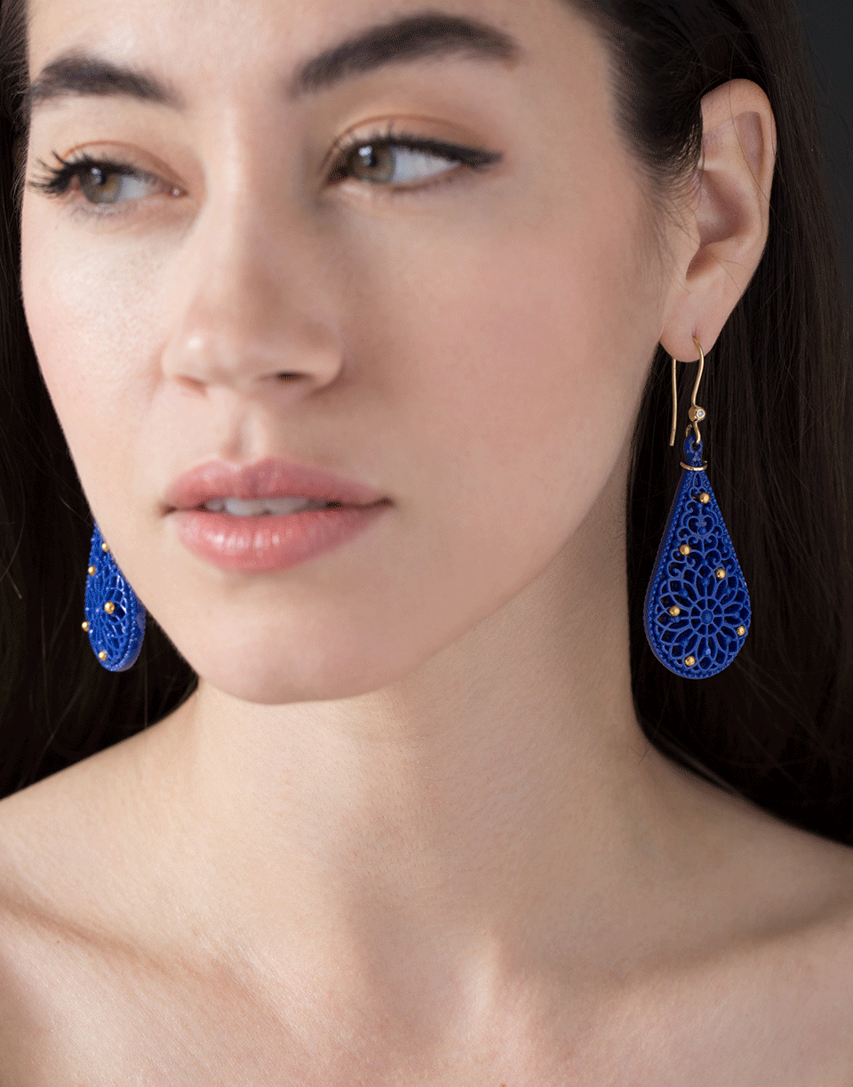 BOAZ KASHI-Blue Coutsouk and Diamond Drop Earrings-YELLOW GOLD